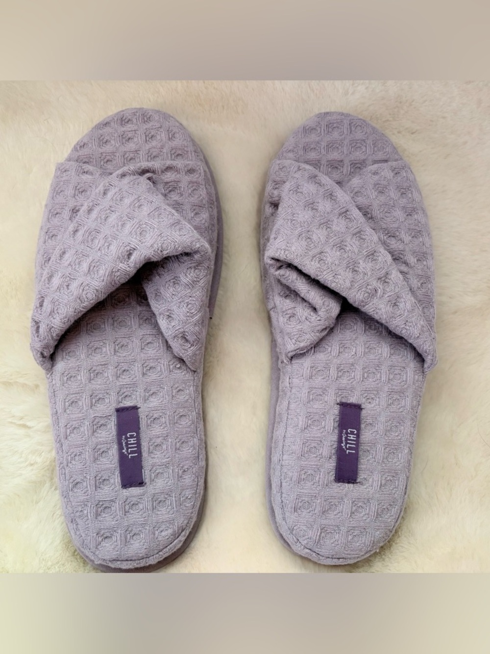 Cravings by Chrissy Teigen Lavender Women's Waffle-Knit Slide Slippers